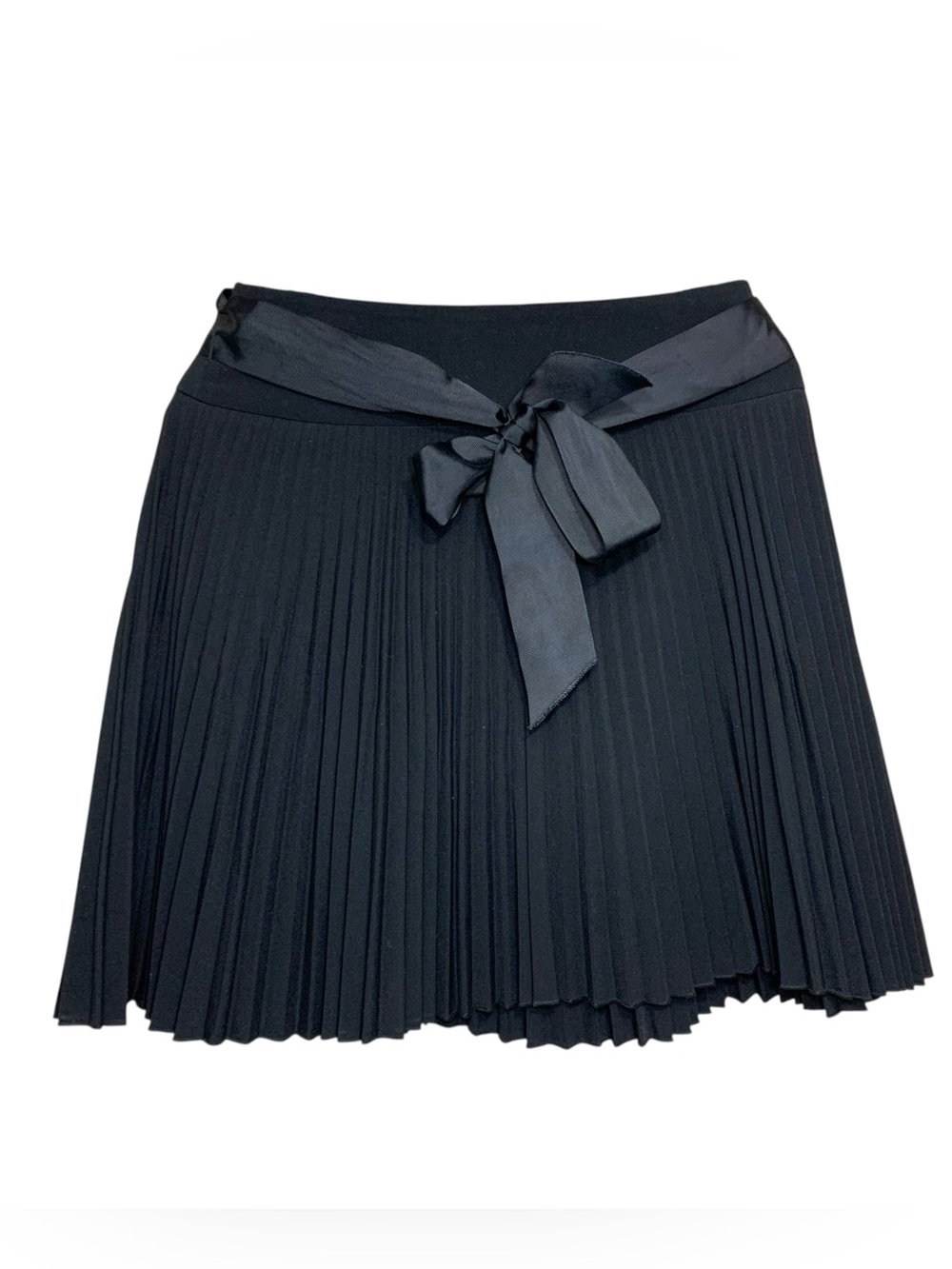 Black Crepe Pleated Skirt Sz S Tie-Waist Feminine Classic Tennis Preppy